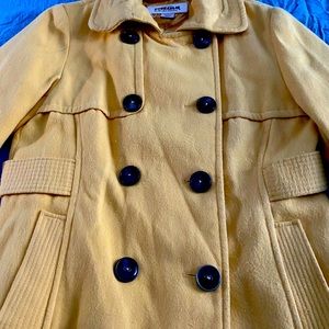 Yellow double breasted coat. Size large.